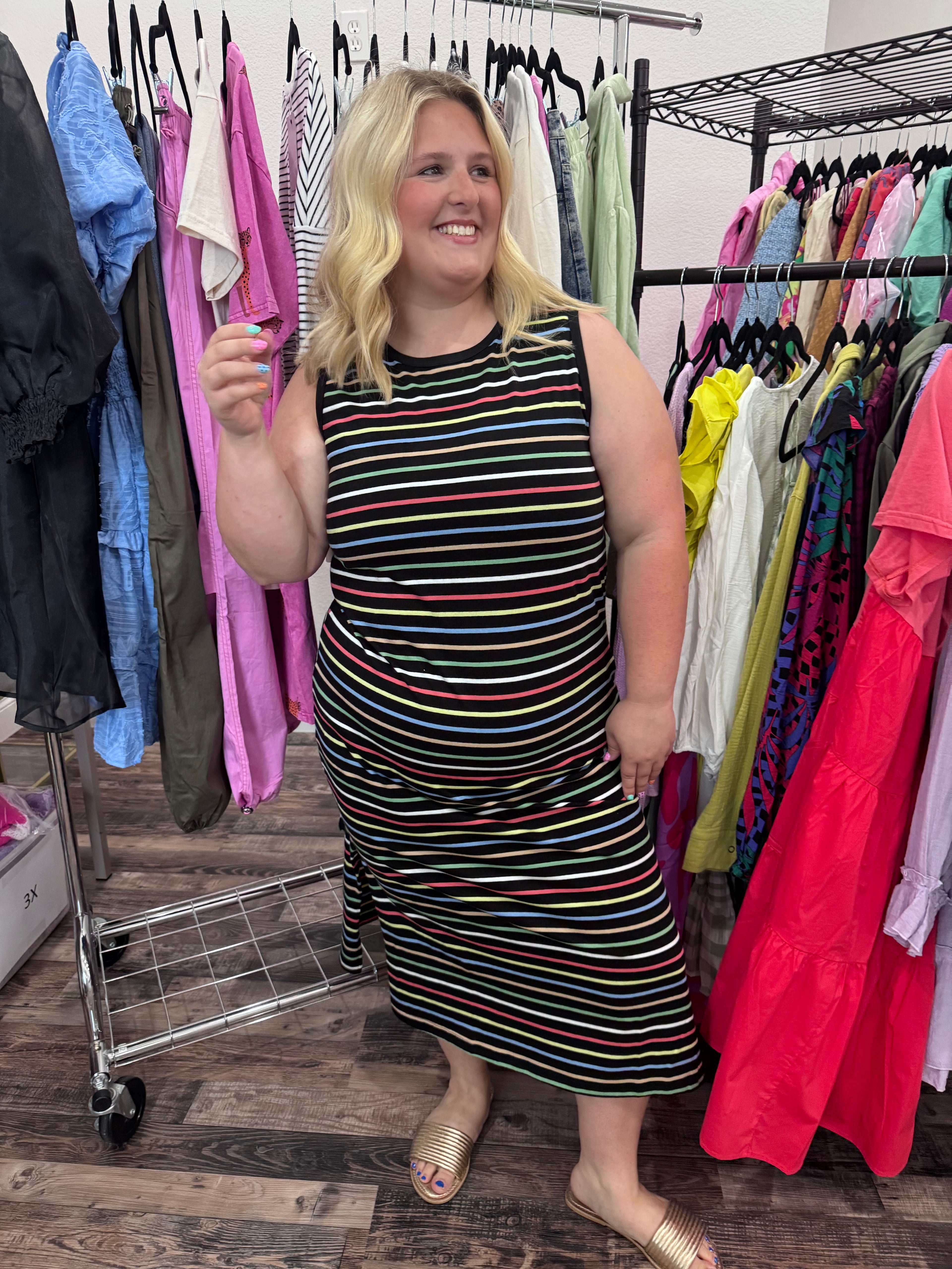 Sleeveless Multi Stripe Dress