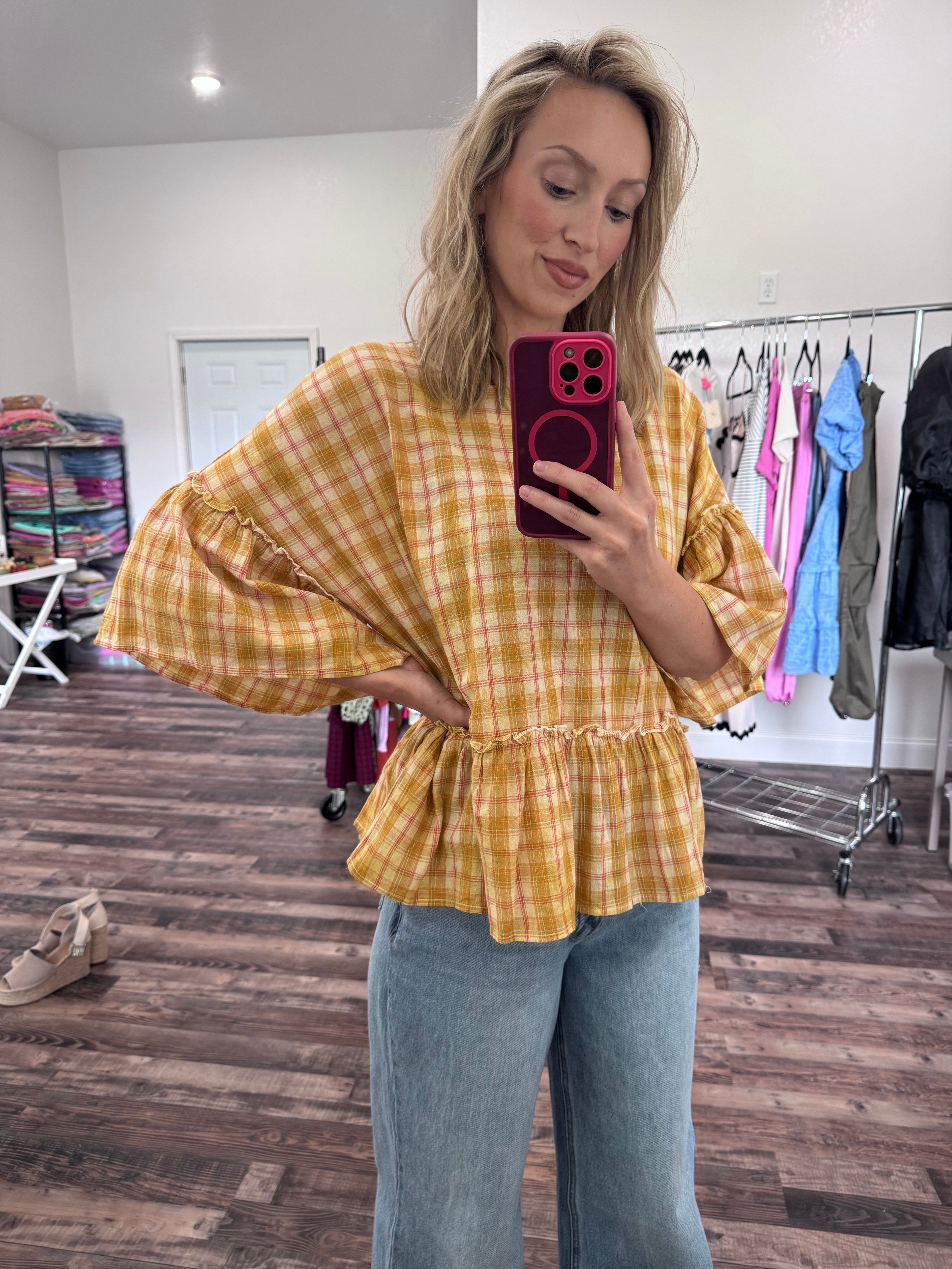 Plaid Peplum Top
