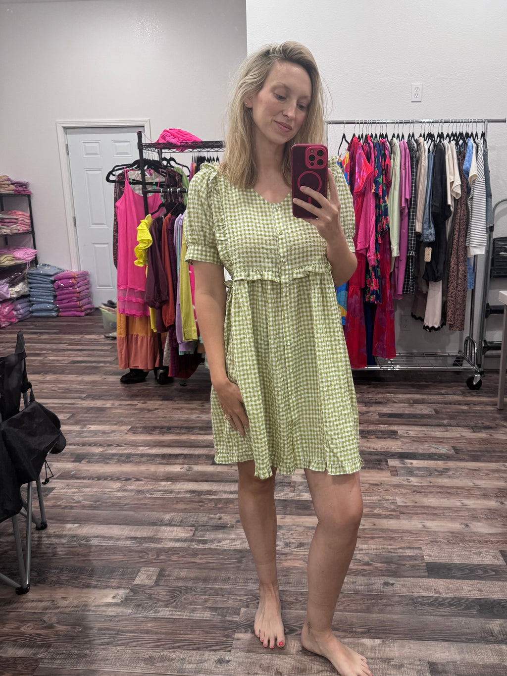 Green Seersucker Dress