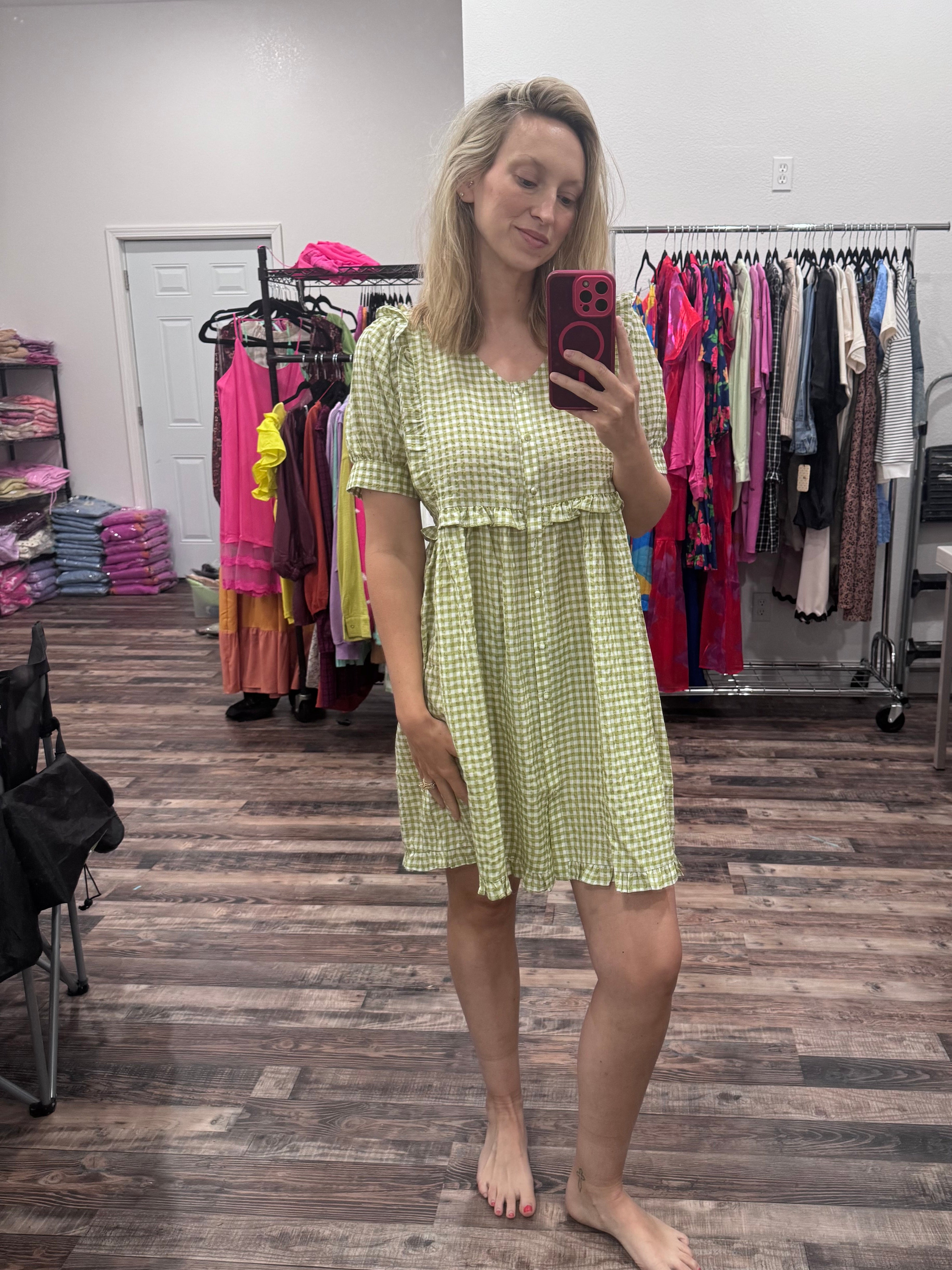 Green Seersucker Dress