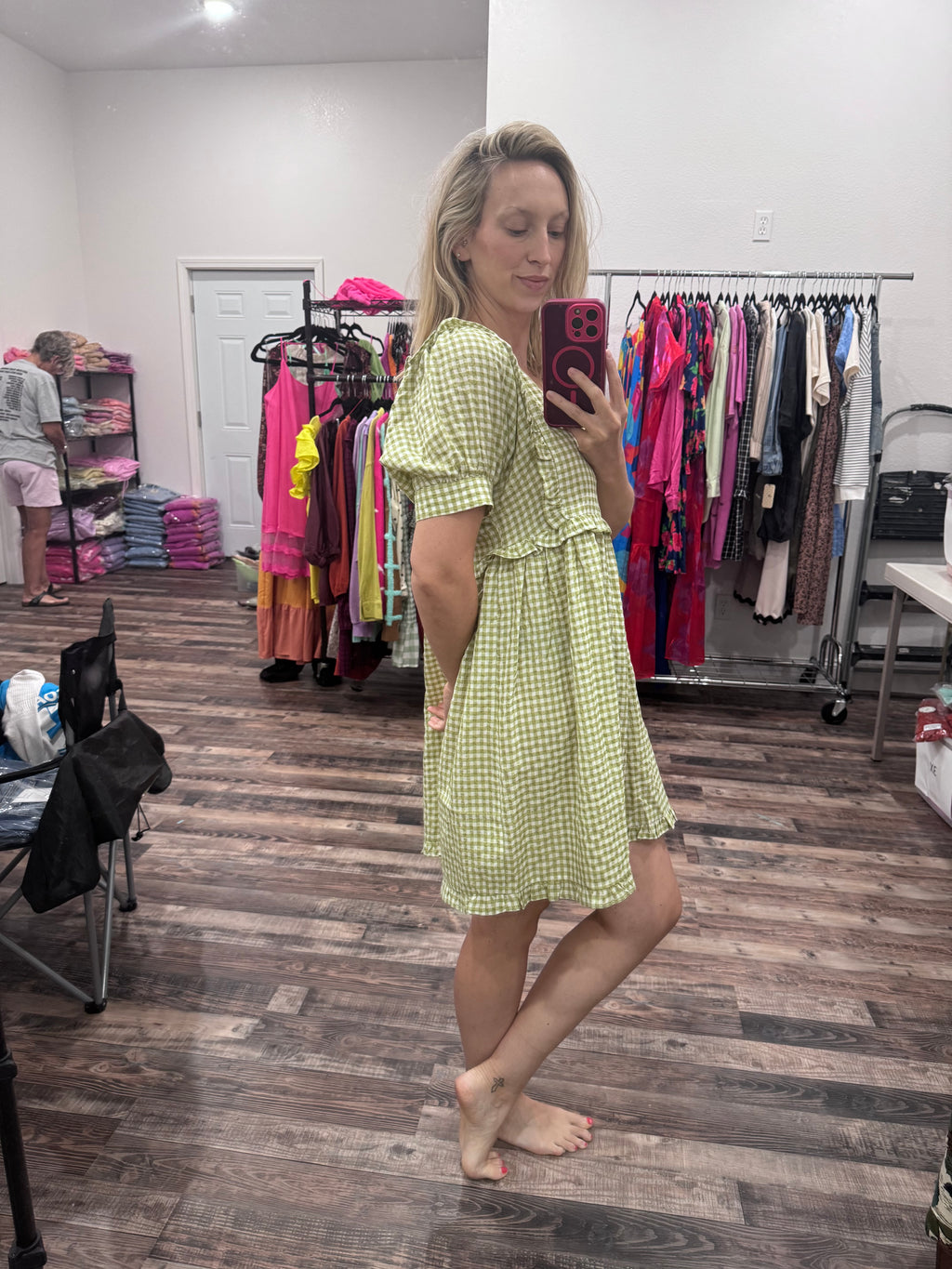 Green Seersucker Dress