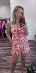 Red Embroidered Gingham TOP