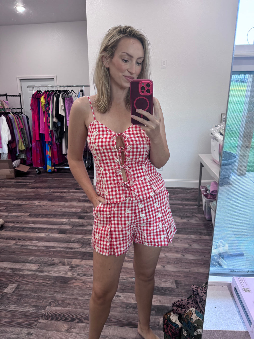 Red Embroidered Gingham BOTTOM