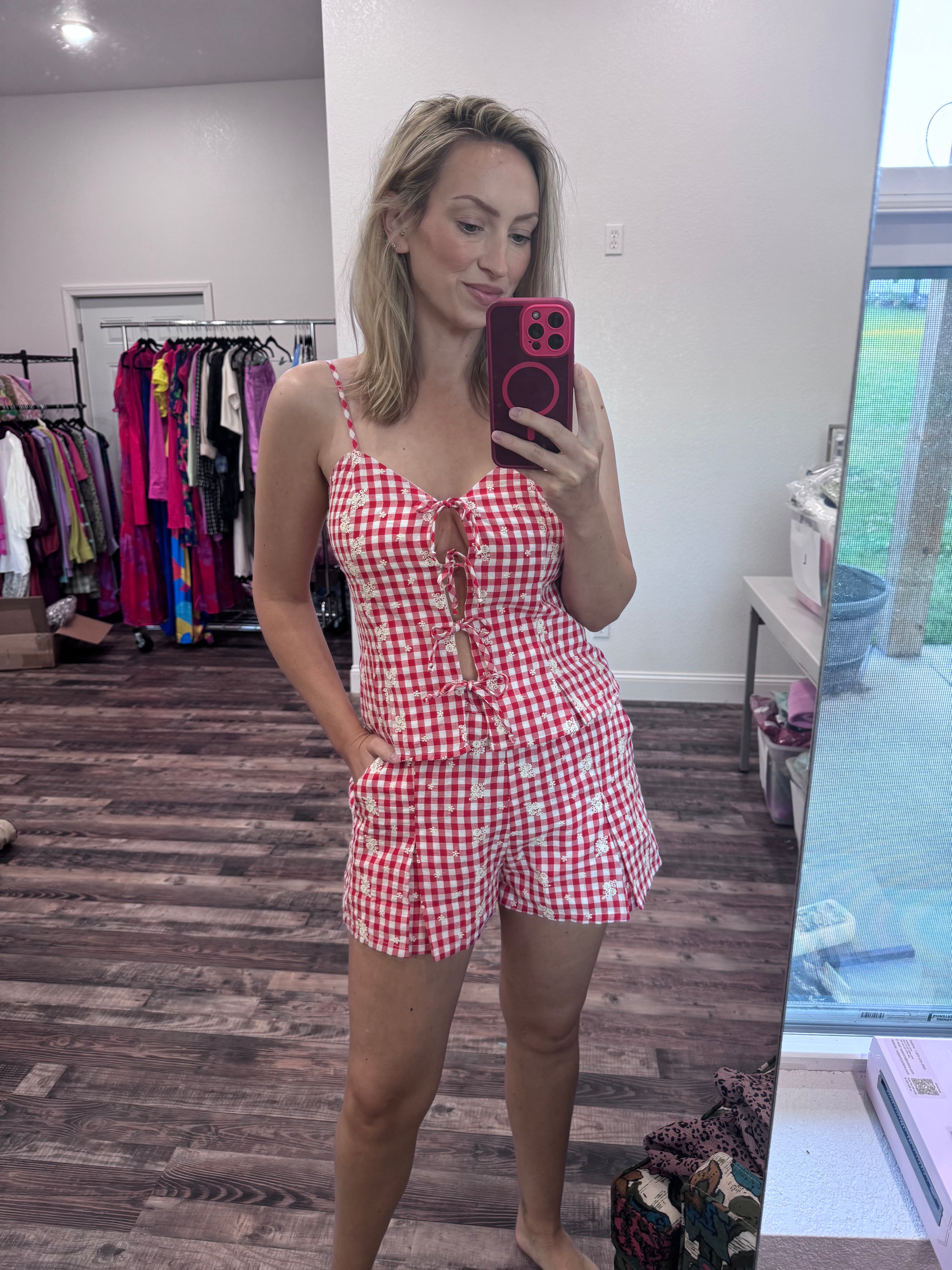 Red Embroidered Gingham BOTTOM