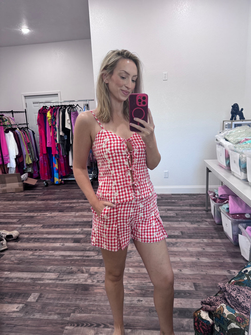 Red Embroidered Gingham BOTTOM