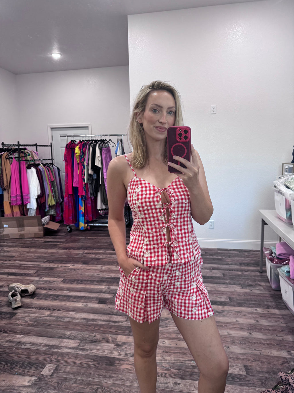 Red Embroidered Gingham BOTTOM