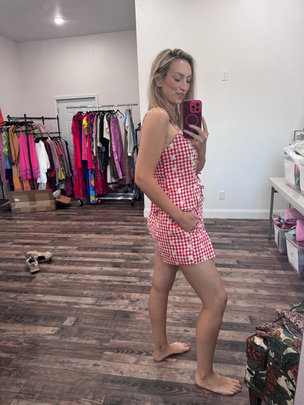 Red Embroidered Gingham BOTTOM