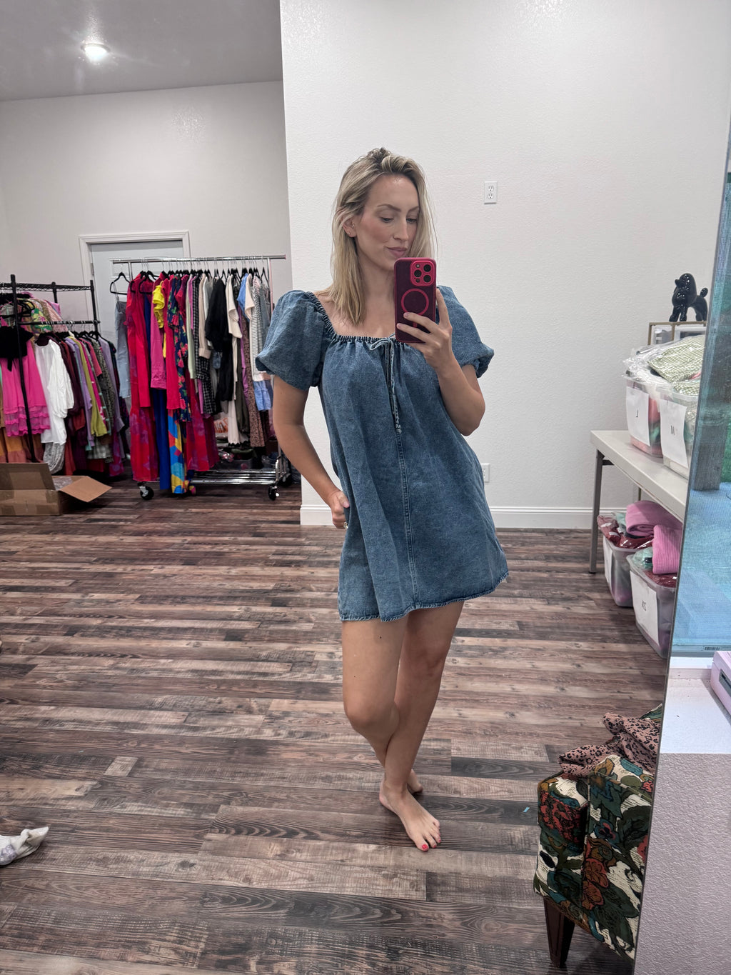 Square Neck Denim Dress