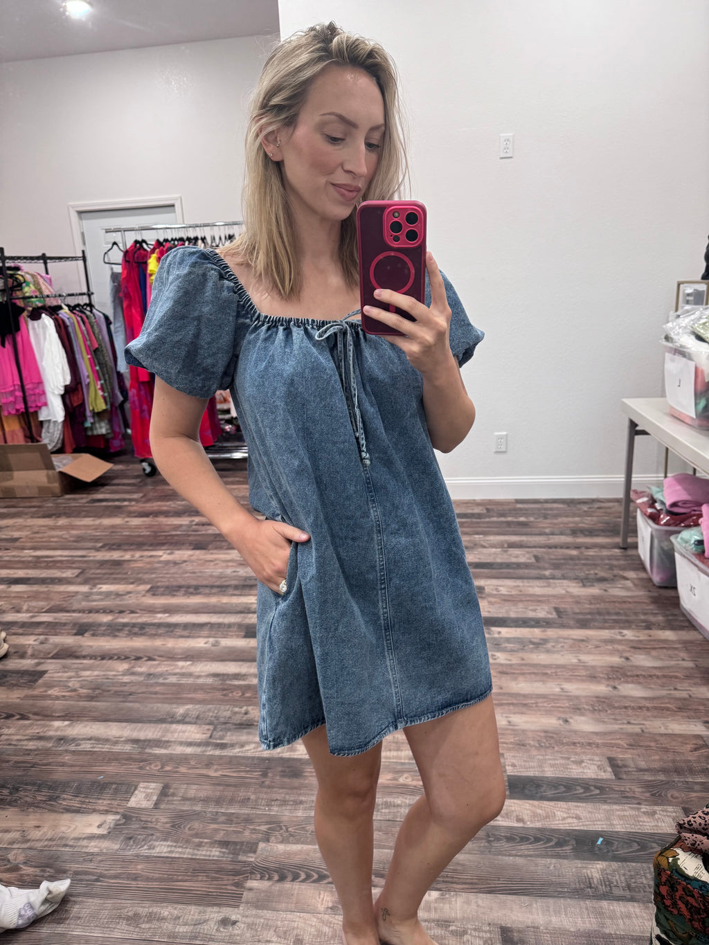 Square Neck Denim Dress