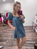Square Neck Denim Dress