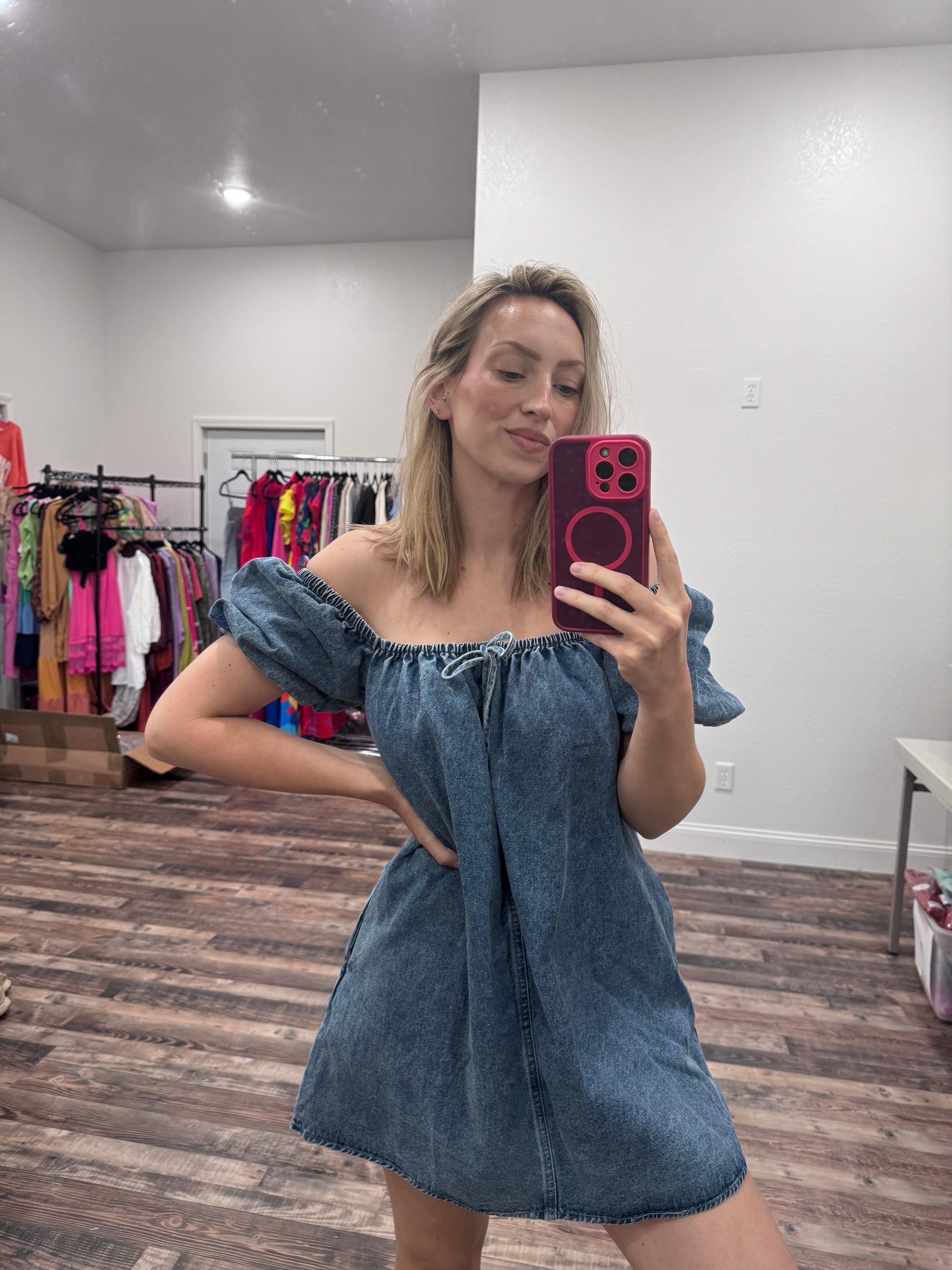 Square Neck Denim Dress