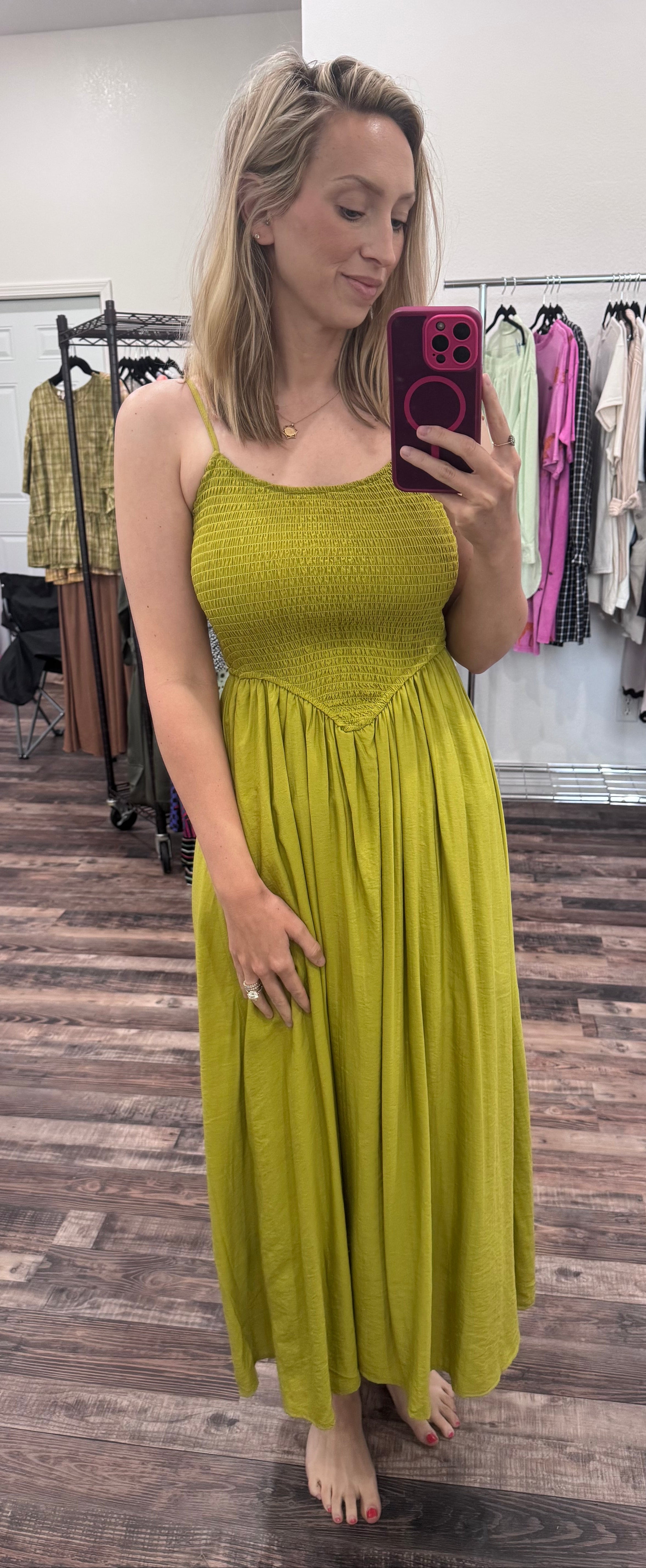 Smocked V-Front Dress